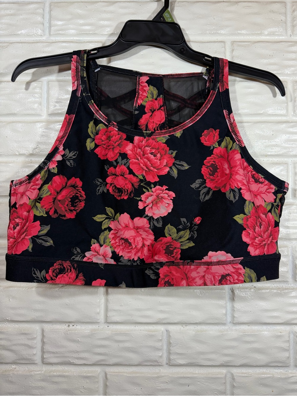 Torrid Active Size 3 Black Pink Floral Strappy Back Sports Bra Plus Size